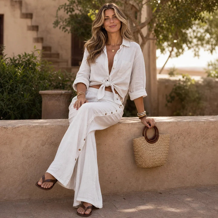 Linenova – Oversized Cotton-Linen Shirt And Wide-Leg Pants Set