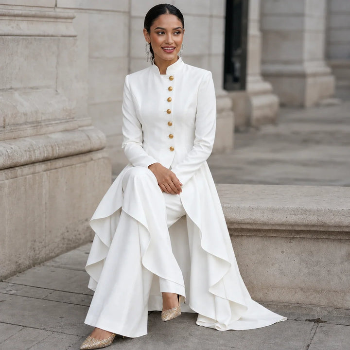 Vellora – Asymmetric Ruffled Tunic And Wide-Leg Pants Set