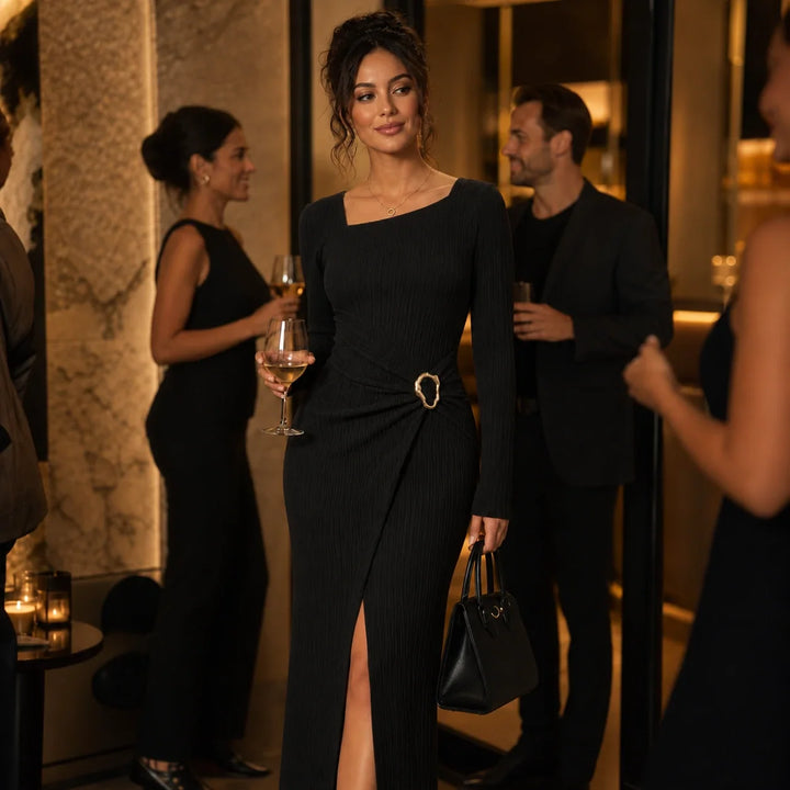 Veloura – One-Shoulder Ribbed Knit Mermaid Maxi Dress
