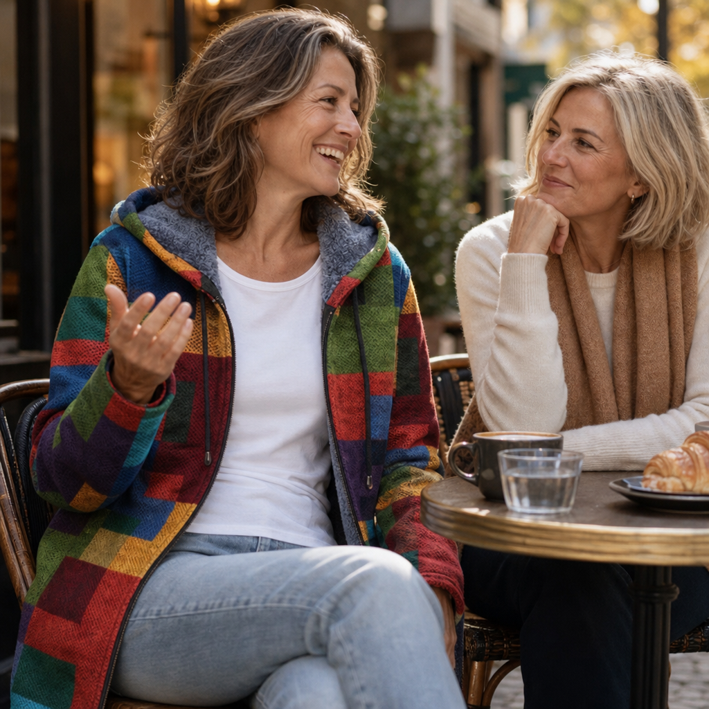 Patchwork Muse – Colorful Patchwork Hooded Cardigan