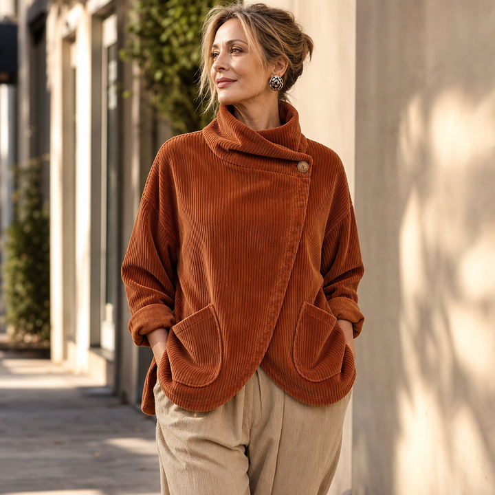 Draperie – Asymmetric Button-Wrap Corduroy Top