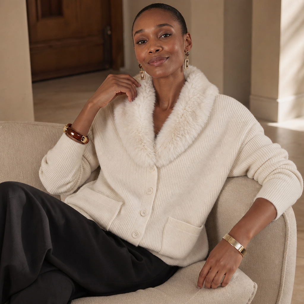 Veloura – Plush Faux-Fur Lapel Chunky Knit Cardigan