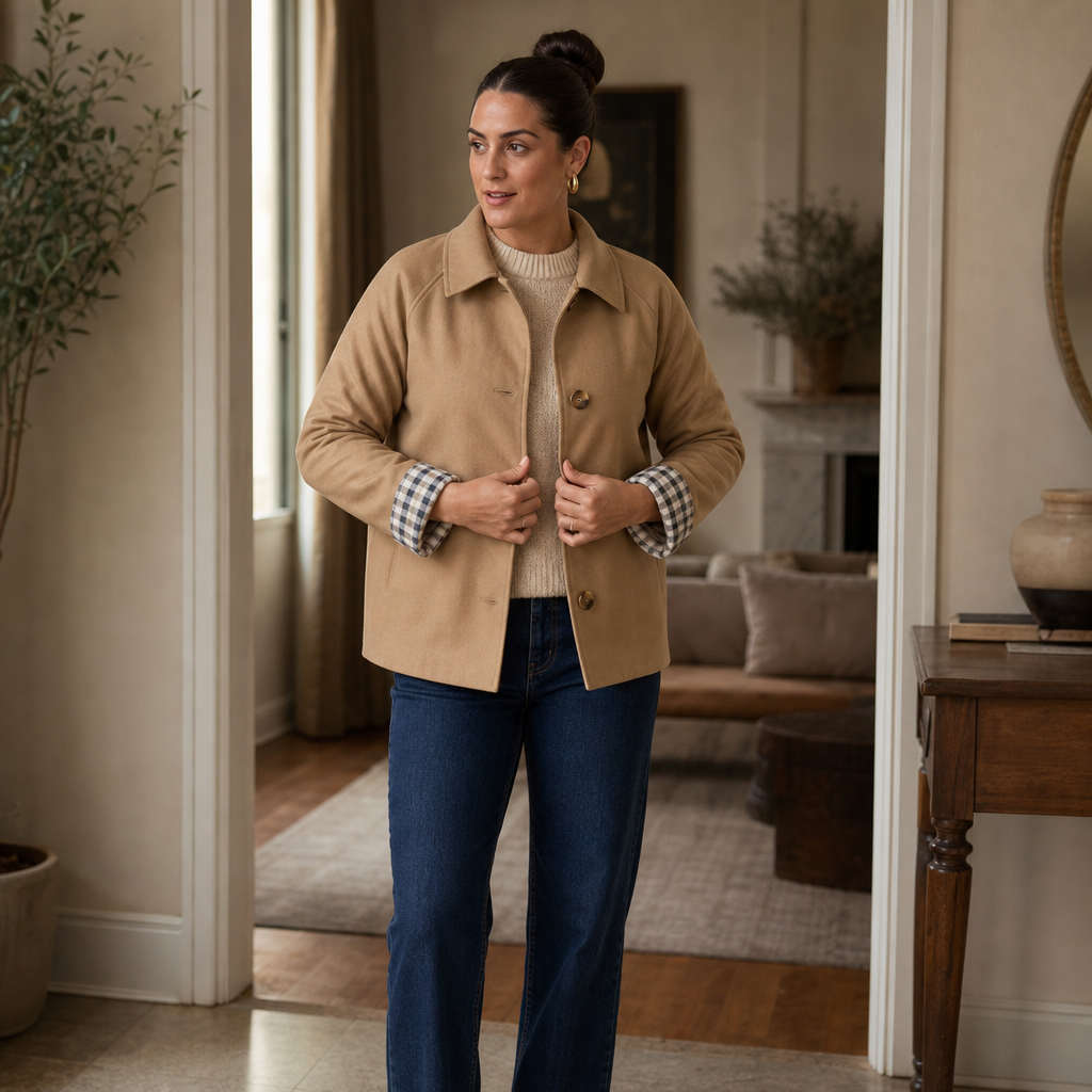 Tartanelle – Checked-Lining Raglan Casual Coat