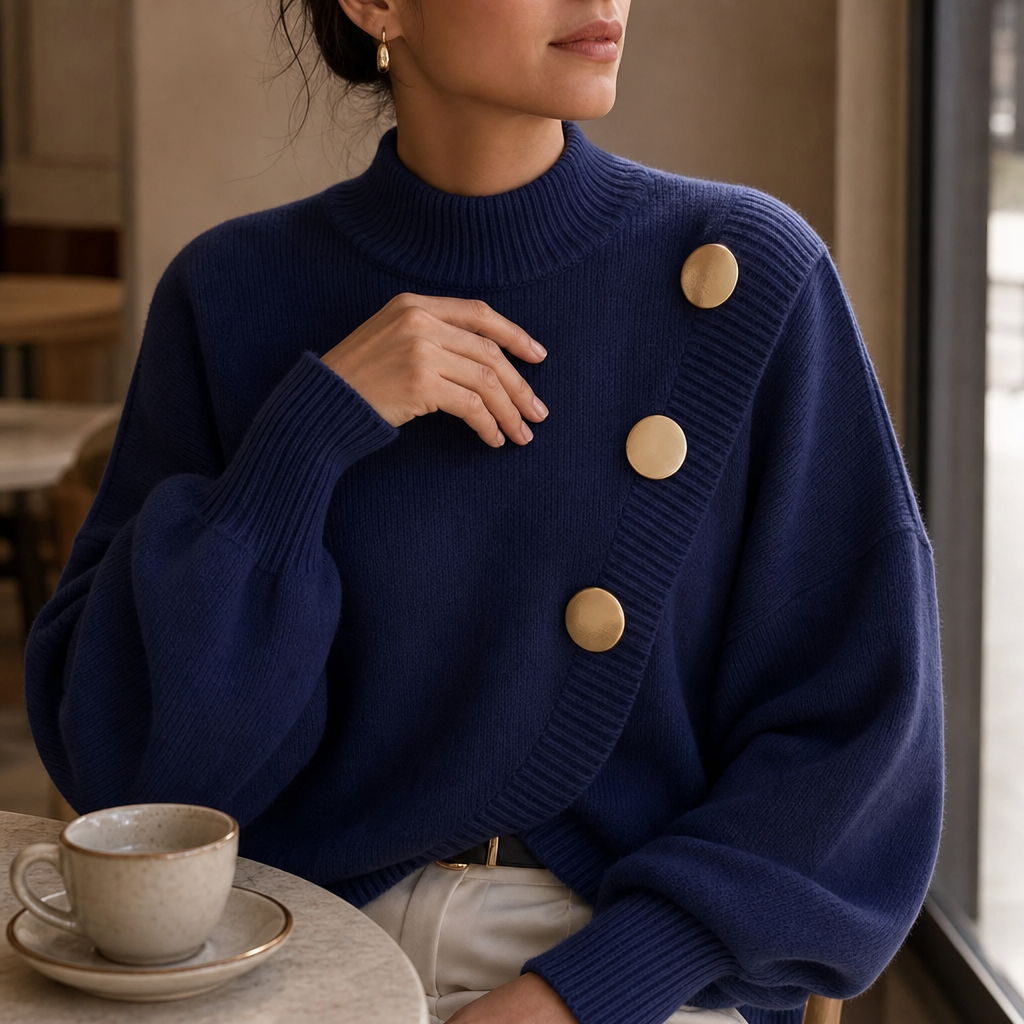 Wearbella – Asymmetric Wrap-Front Lantern Sleeve Sweater