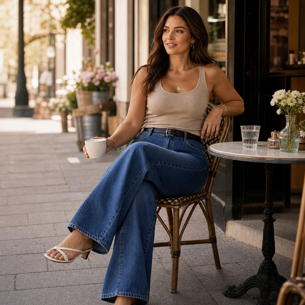 Wearbella – High-Waisted Wide-Leg Button-Fly Jeans