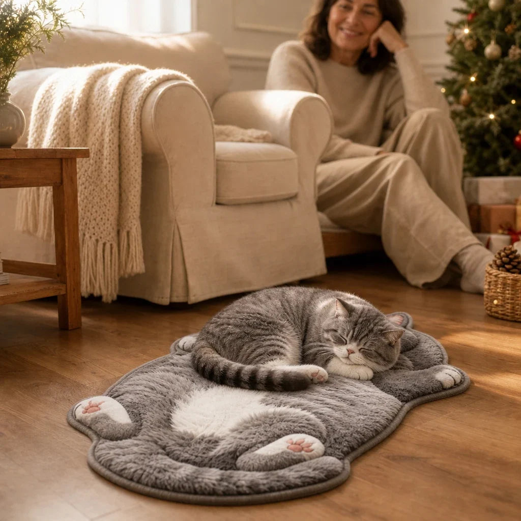 Dozy Paws – Cat-Shaped Printed Area Rug