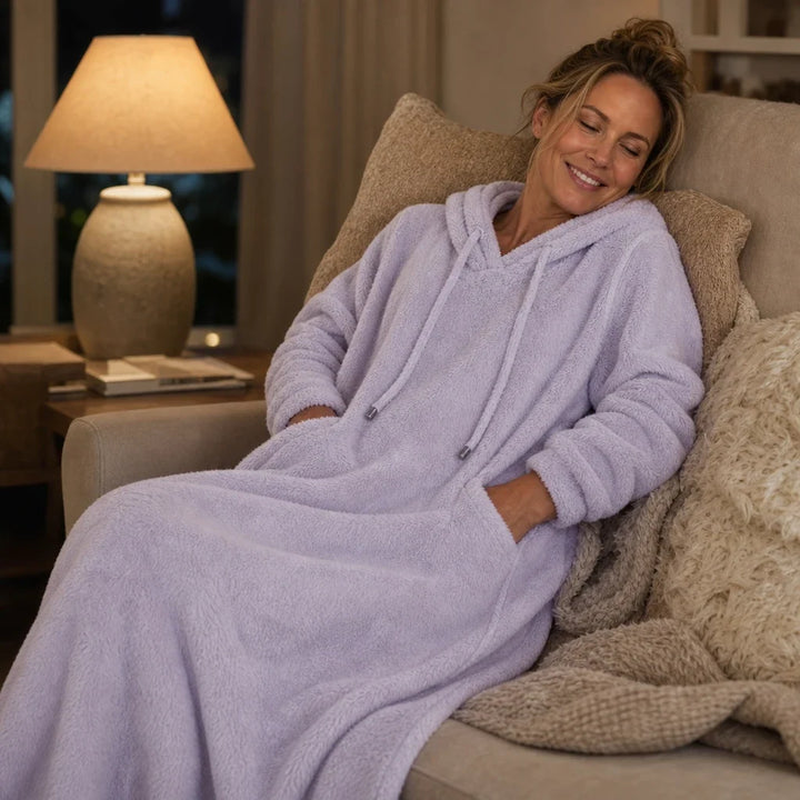 HearthHaven – Plush Hooded Maxi Lounge Dress