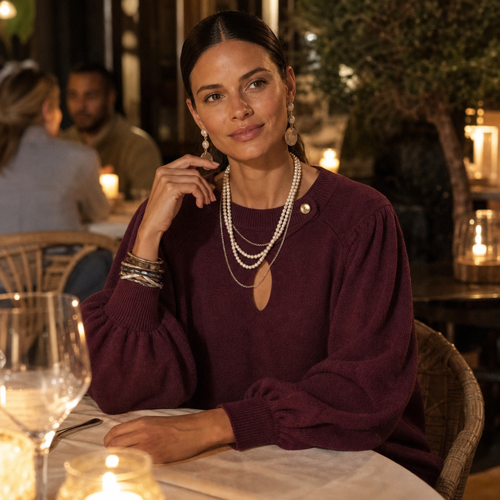 Wearbella – Teardrop Cutout Lantern Sleeve Knit Top