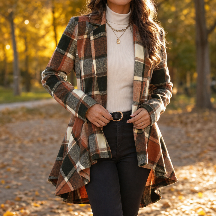 Cinchella – Plaid High-Low Peplum Waist Coat
