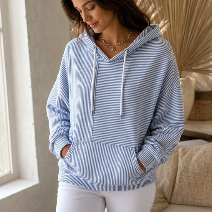 Stripeday – Striped Drawstring Hooded Kangaroo Pocket Hoodie