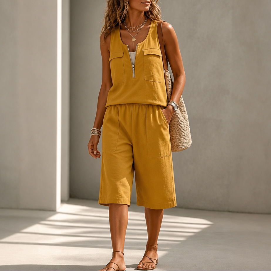 Zipwell – Half-Zip Sleeveless Top And Shorts Set
