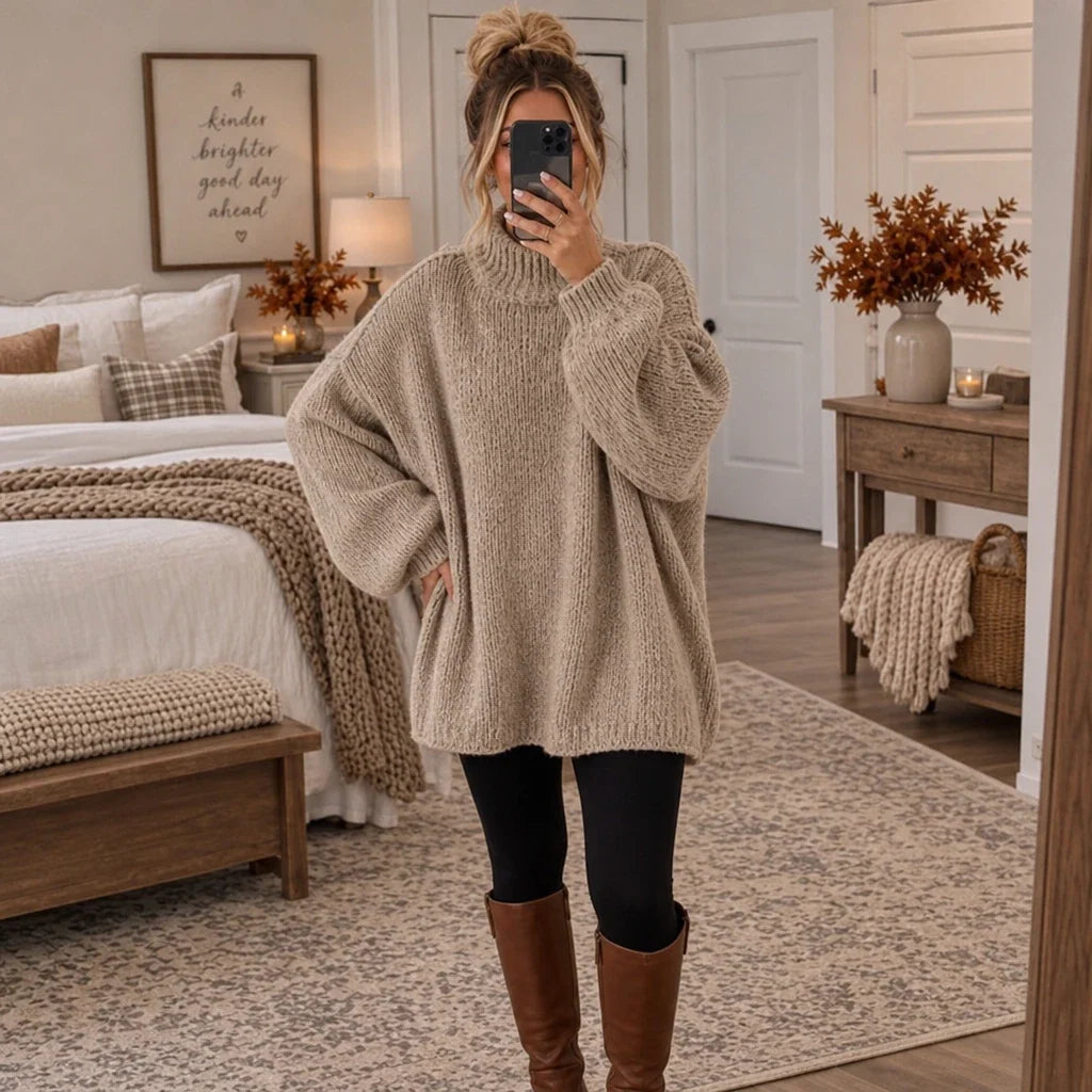 Lunavia – Loose-Fit Mock-Neck Knit Sweater