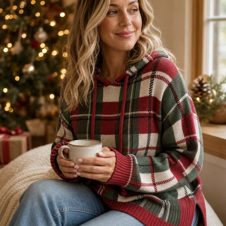 Overa – Plaid Knit Hooded Sweater