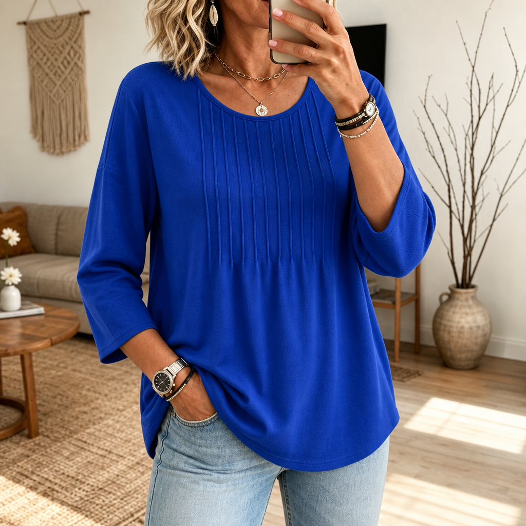 Pleatwell – Vertical Pleated Round-Neck Top