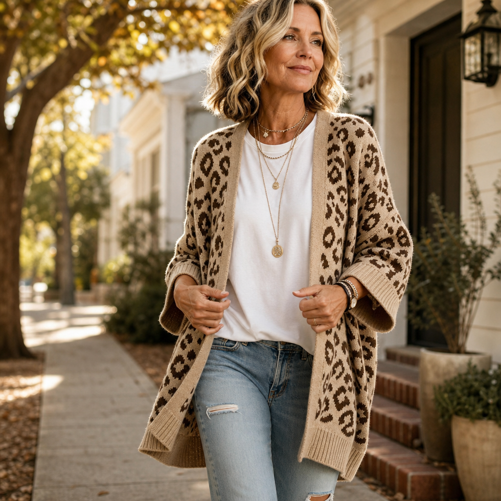 Léofur – Leopard Print Open-Front Knit Cardigan