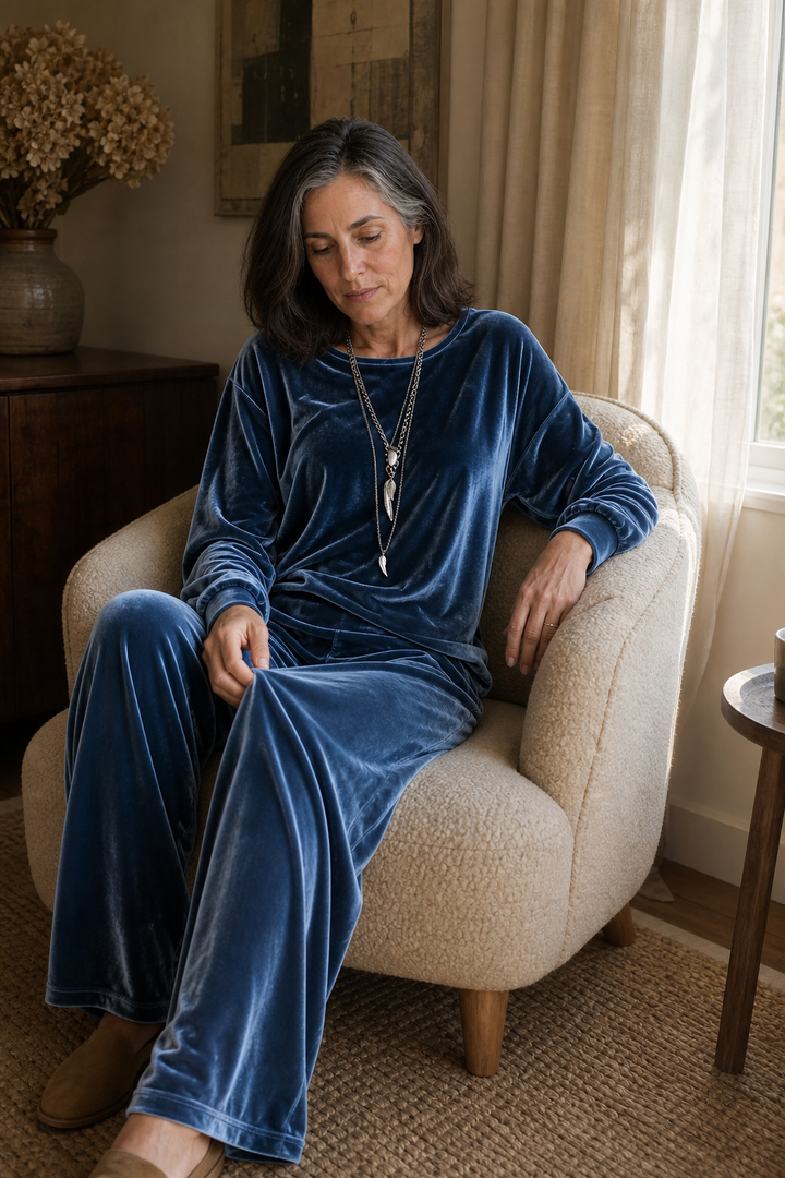 Duskvelor – Velvet-Look Wide-Leg Two-Piece Lounge Set