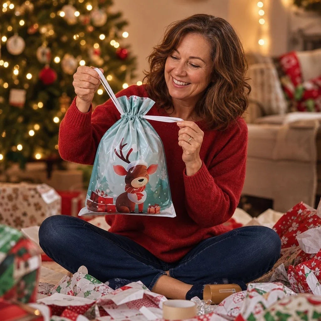 Tinsel Tuck – Assorted Christmas Drawstring Gift Bags