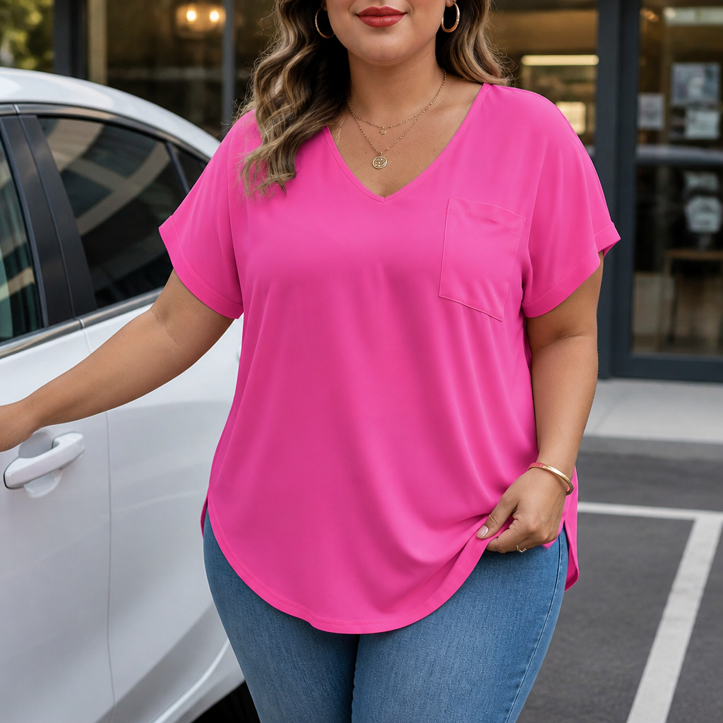 Draperie – V-Neck Dolman Sleeve High-Low Hem Tee
