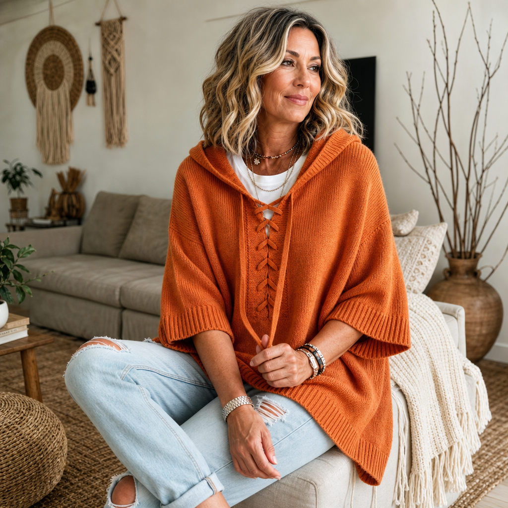 Lunarknit – Lace-Up Deep V Hooded Knit Pullover