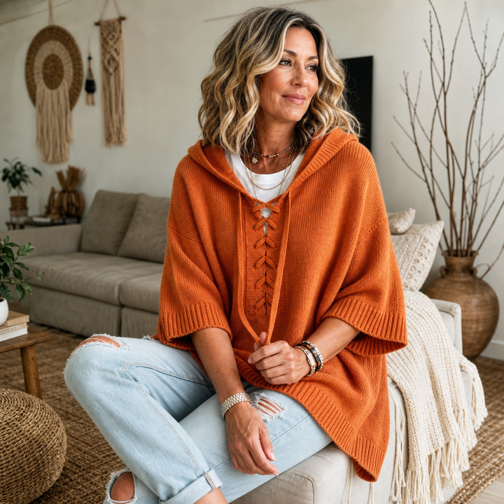 Lunarknit – Lace-Up Deep V Hooded Knit Pullover