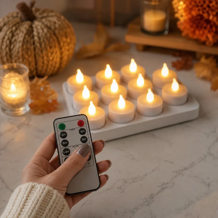 Glowlet – Warm Flame-Shaped LED Tea Light Candles (12-Pack)