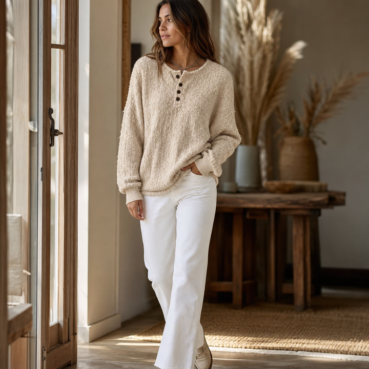 Autumbre – Chunky Knit Button Henley Sweater