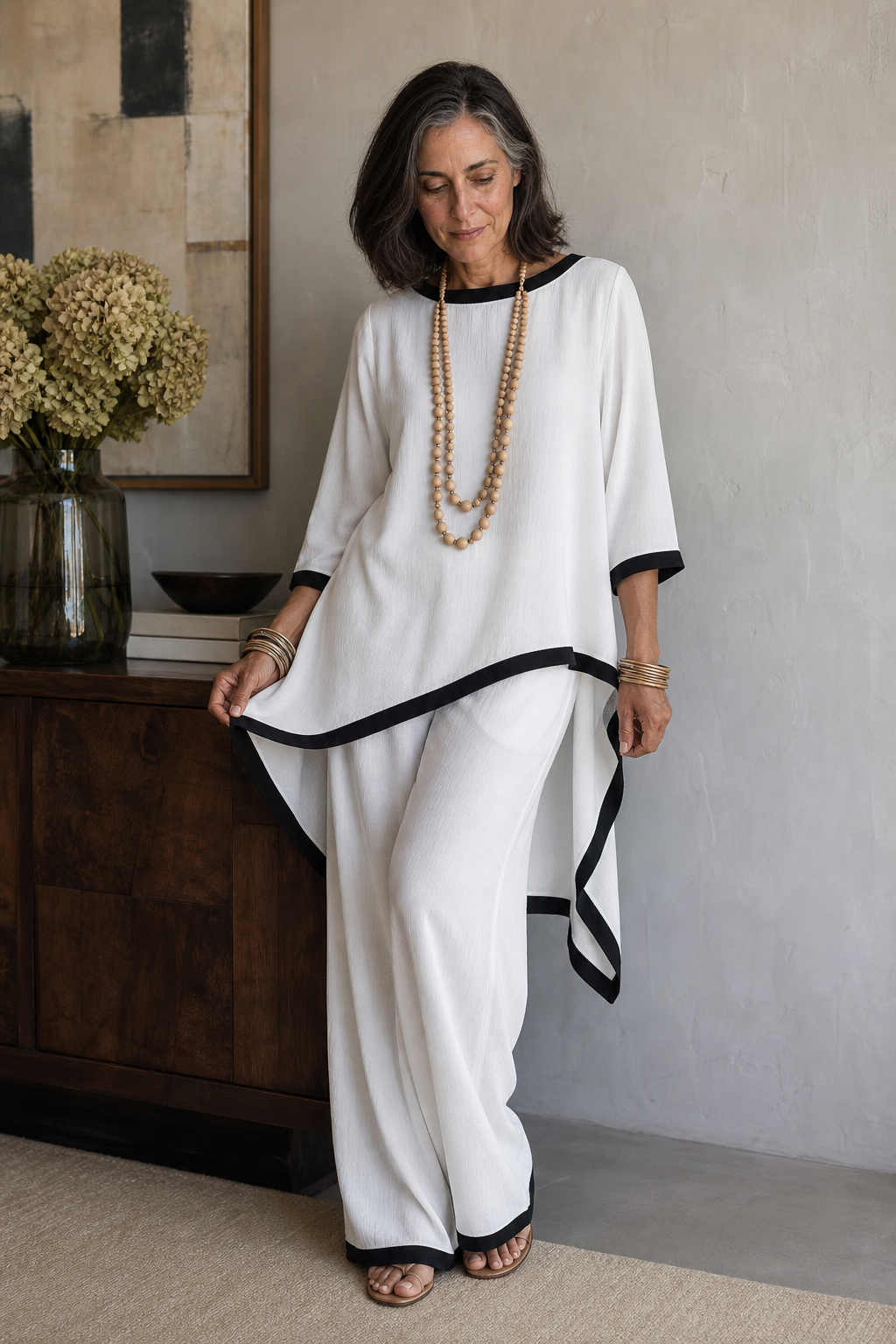 Wearbella – Asymmetric Hem Tunic And Wide-Leg Pants Set
