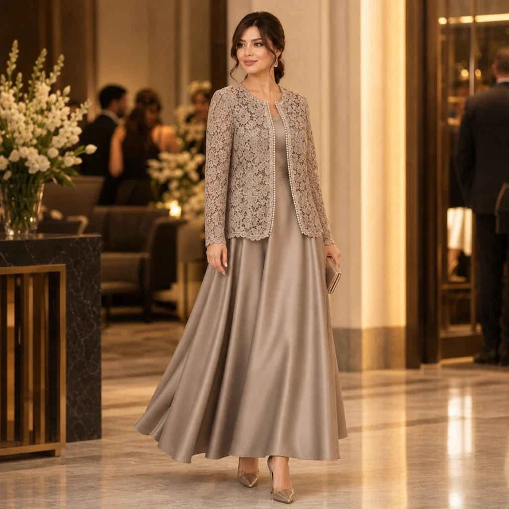 Lacea – Floral Lace Jacket And Satin-Look Maxi Dress Set