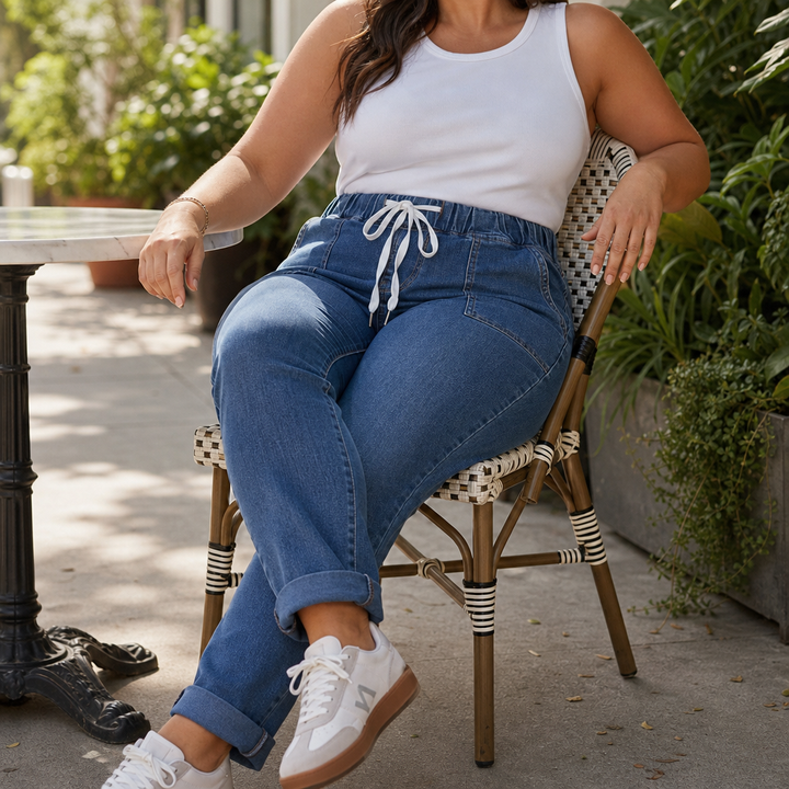 Trouver – Drawstring Waist Tapered Leg Denim Joggers