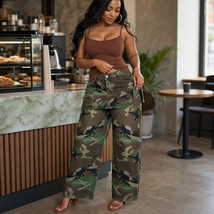 Camo Muse – Retro Camouflage Wide-Leg Jeans