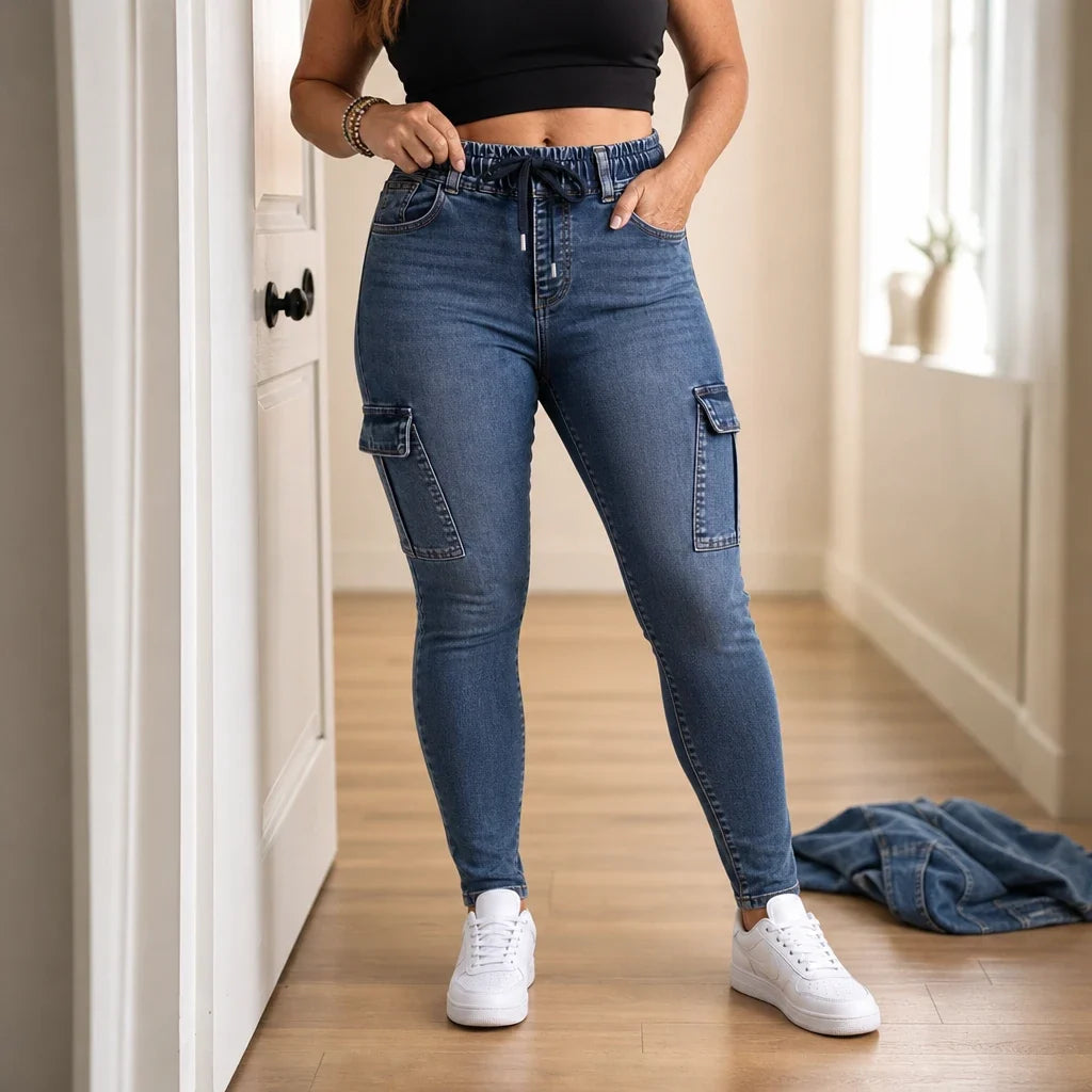 DenimEase – Stretch Denim Cargo Jeggings