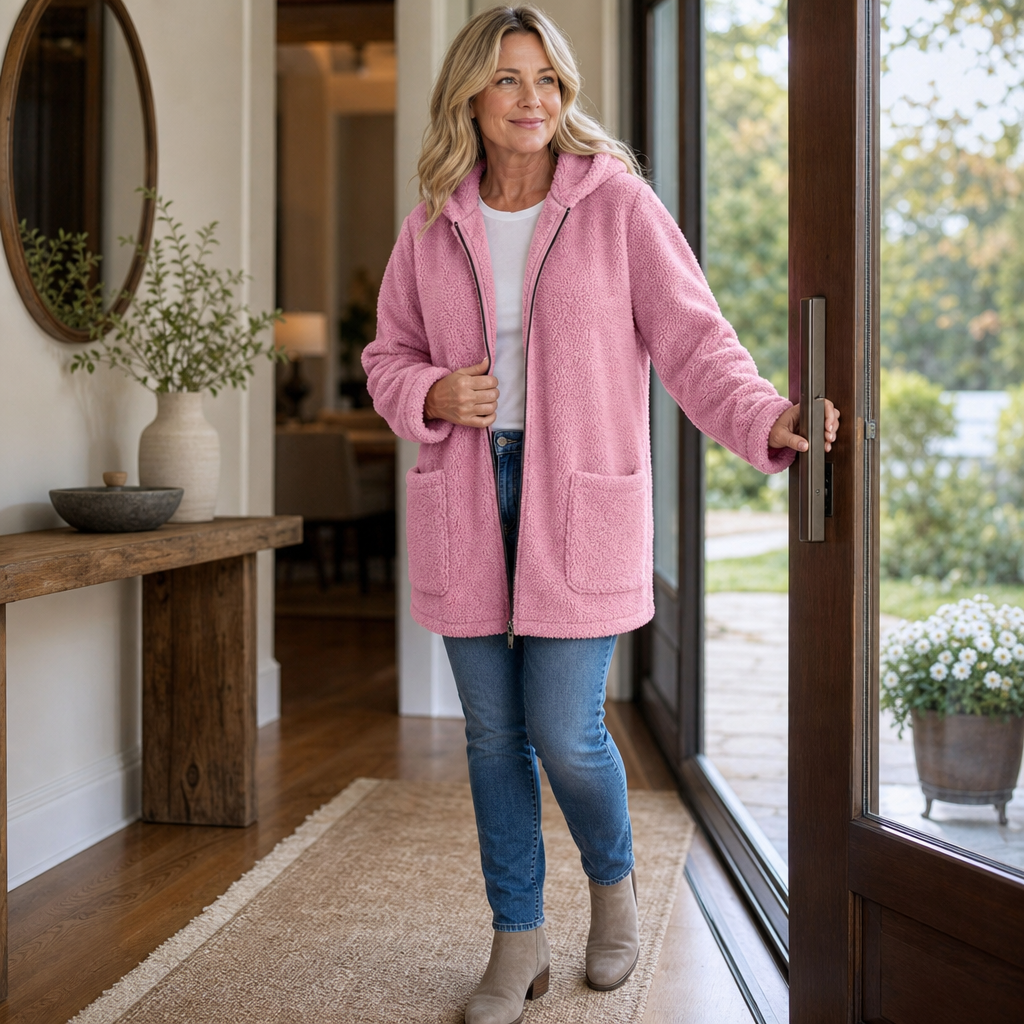Cozelle – Plush Hooded Oversized Zip-Up Jacket