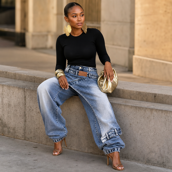 Wearlyn – Asymmetric Wrap-Waist Wide-Leg Jeans