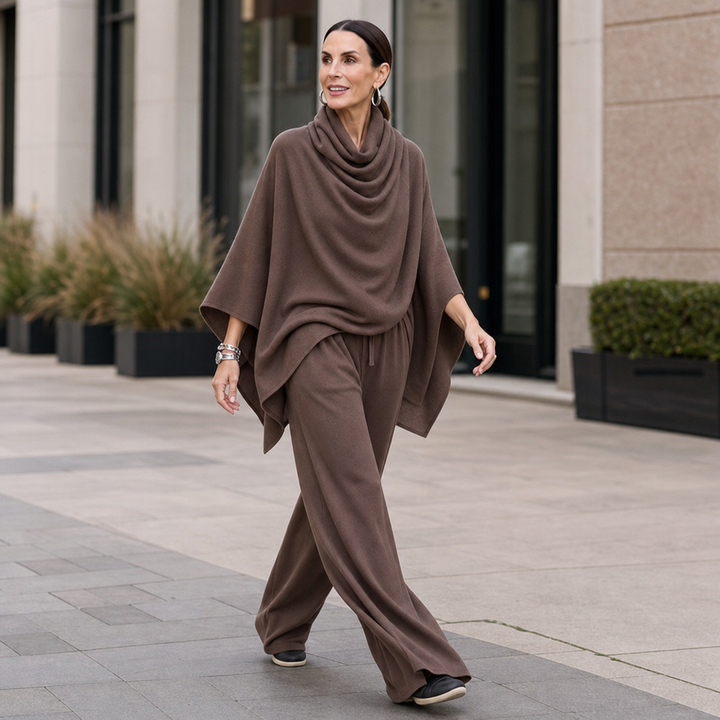 Draveny – Draped Cowl-Neck Top And Trouser Set