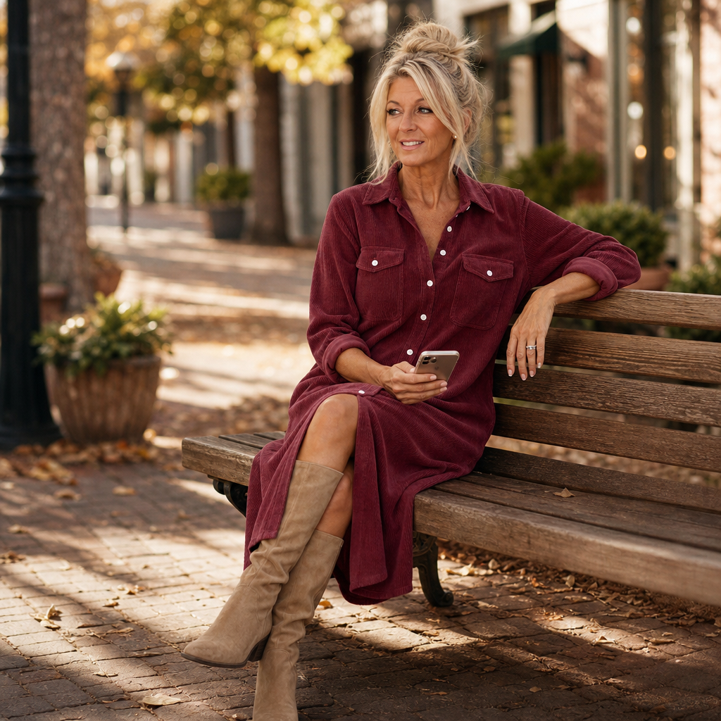 Wearlyn – Ribbed Button-Front Shirt Dress