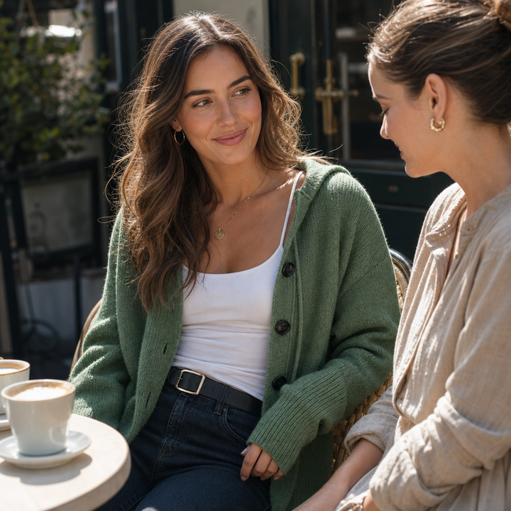 Wearbella – Drawstring Hood Oversized Knit Cardigan