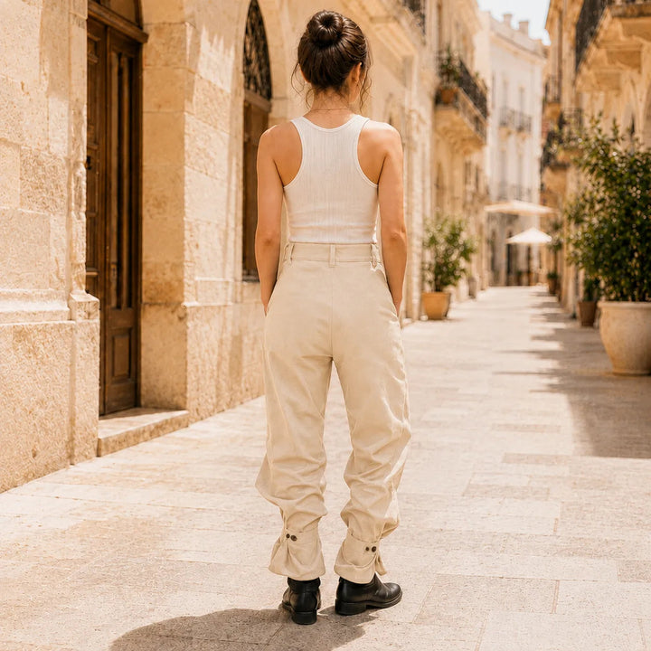 Verona – High Waist Pleated Lantern Pants with Ruffled Cuff