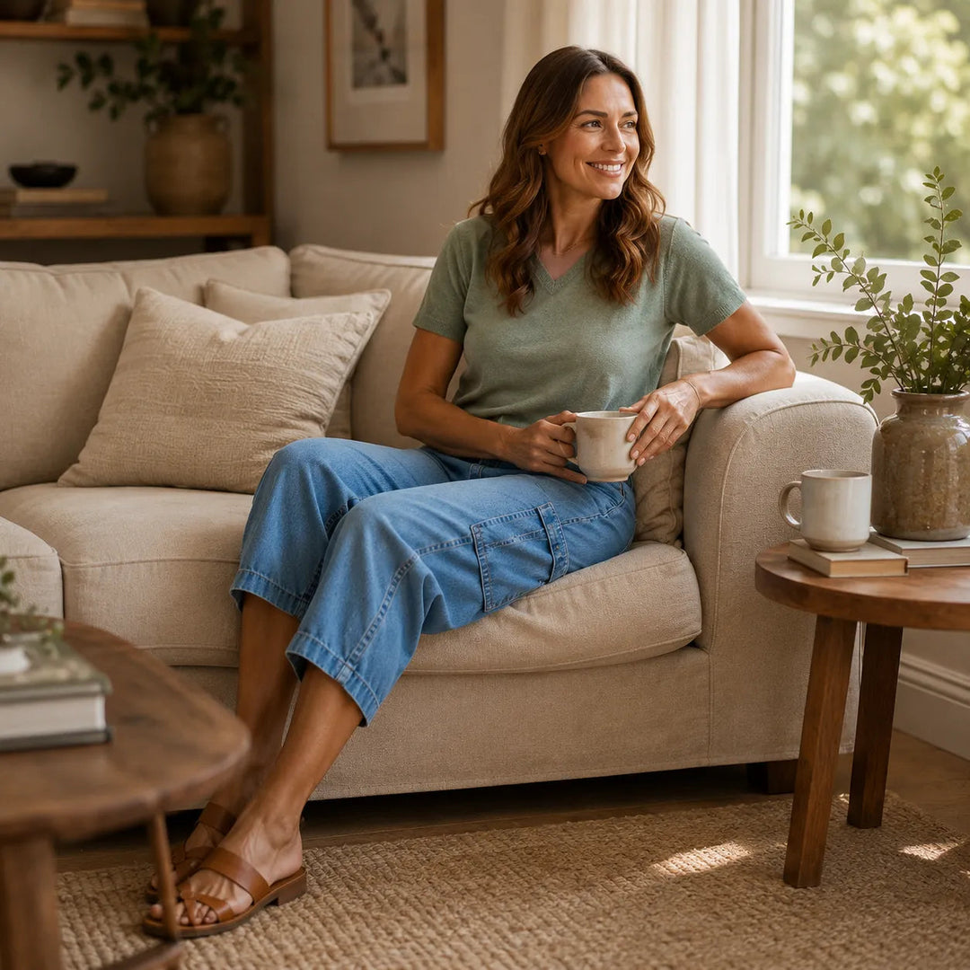Mayfield – Cropped Barrel Denim look Capris with Cargo Pockets, Stretch Fit
