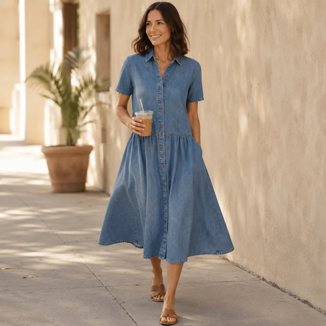 Everly – Shirt Dress with Pockets A-Line Midi Button Front