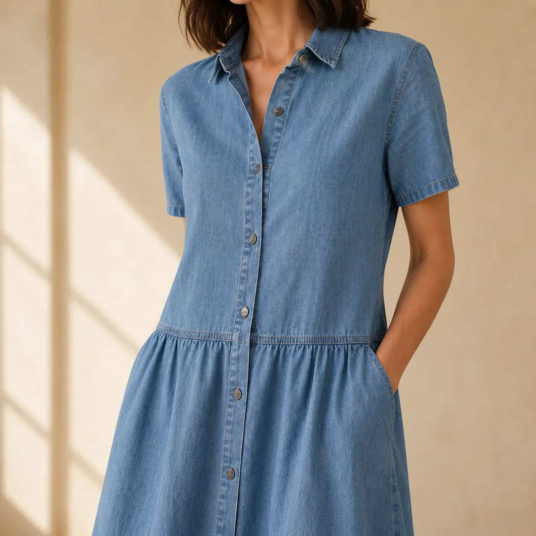 Everly – Shirt Dress with Pockets A-Line Midi Button Front