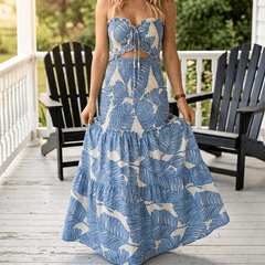 Liriosa™ – Palm-Print Strapless Maxi Dress