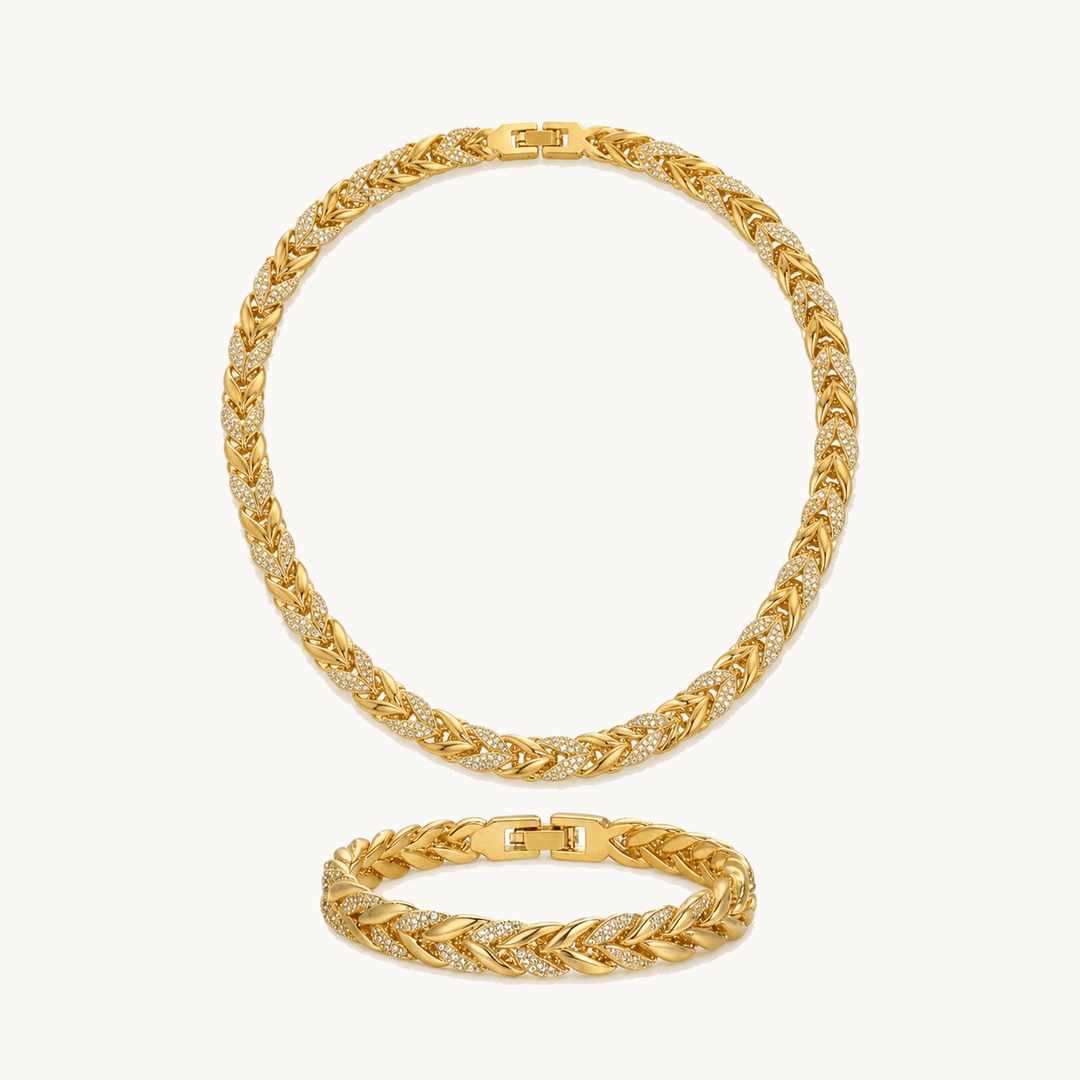 Lumara™ – Sparkling Leaf Link Necklace and Bracelet Set