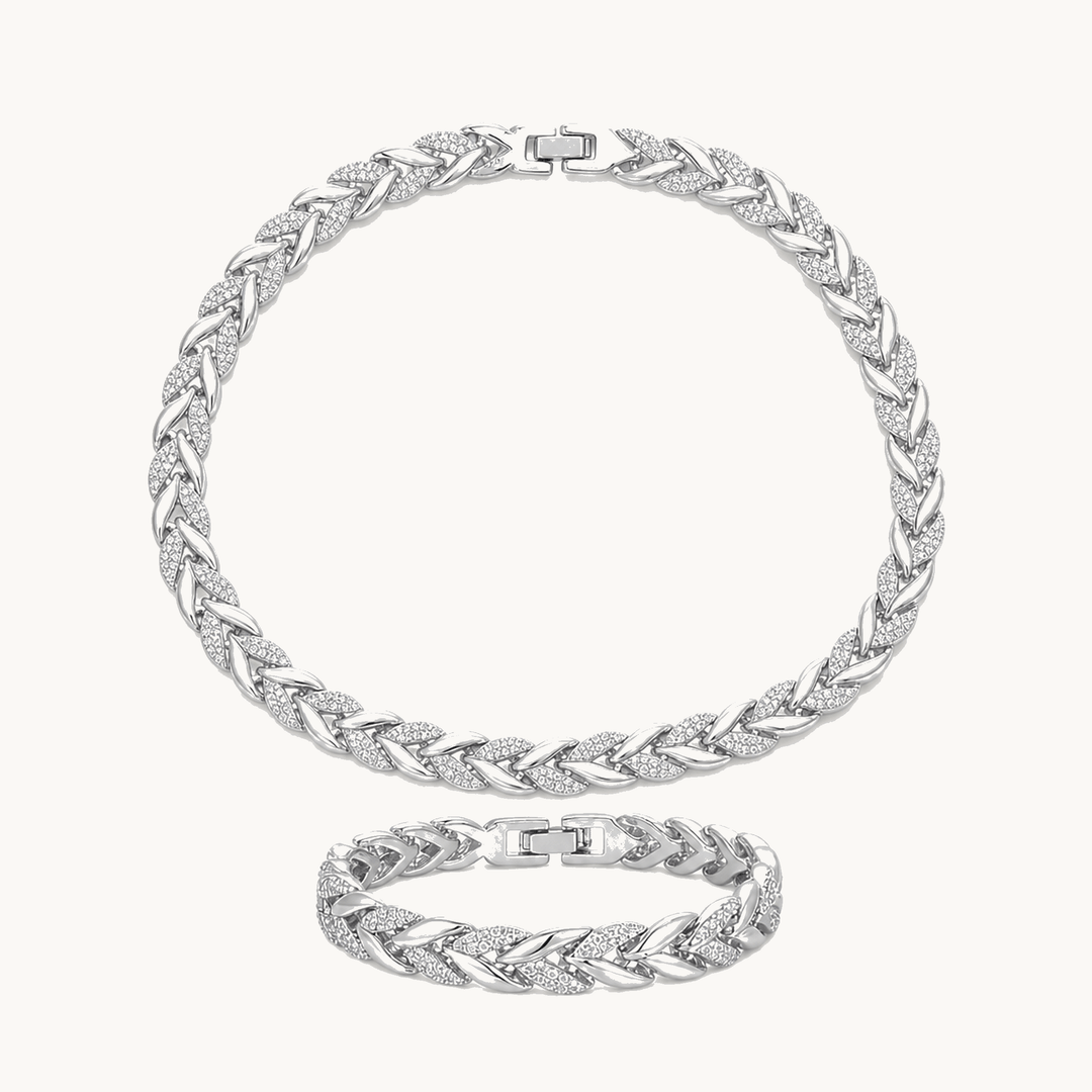 Lumara™ – Sparkling Leaf Link Necklace and Bracelet Set