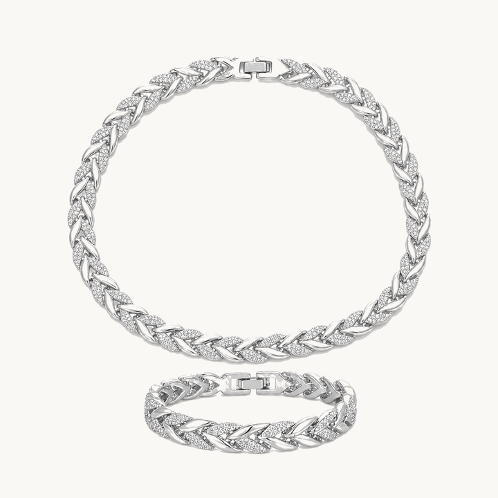 Lumara™ – Sparkling Leaf Link Necklace and Bracelet Set