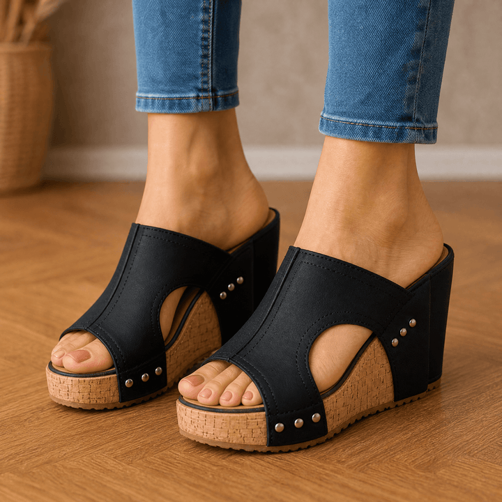 Lumera – Studded Cork Wedge Sandals