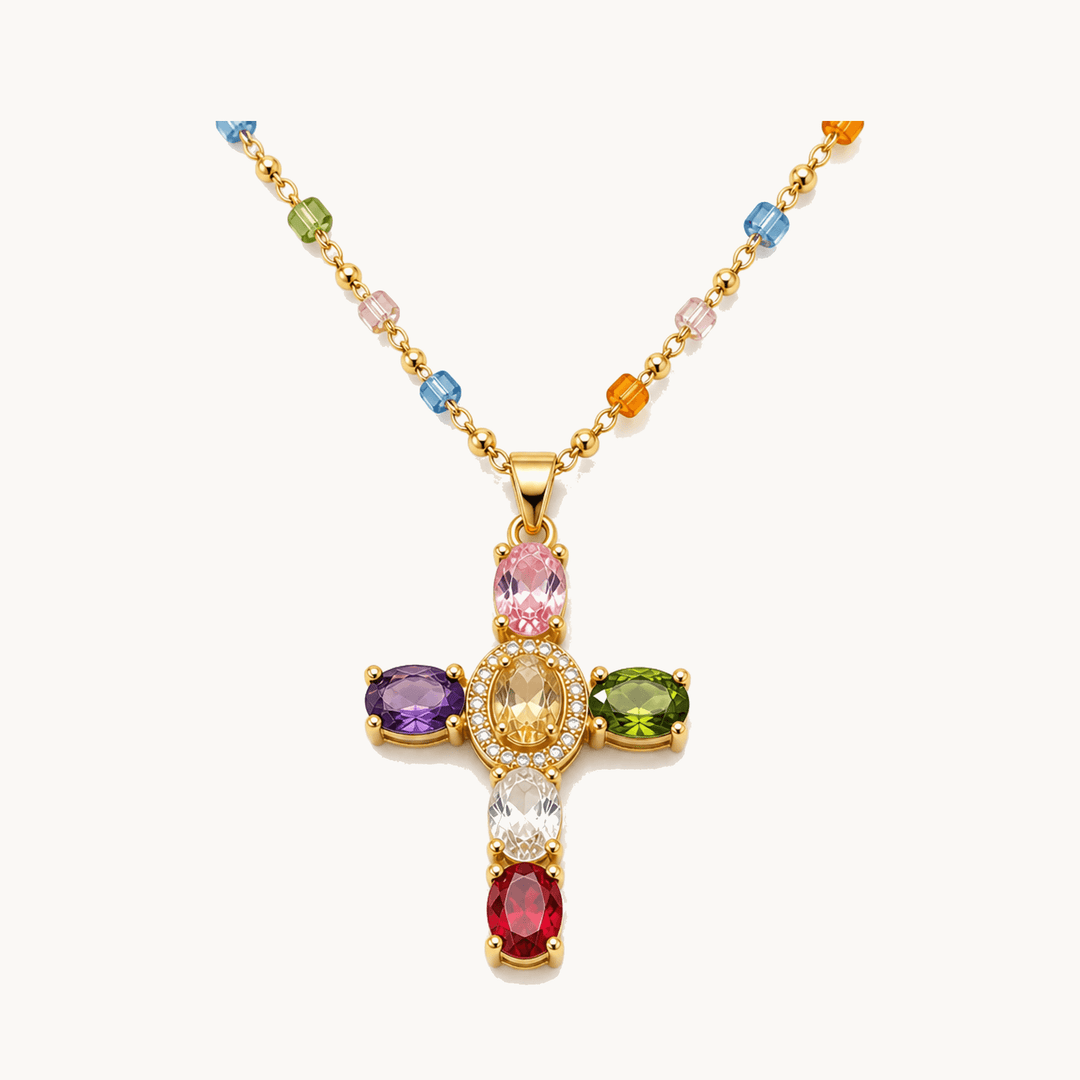 Lumora™ – Rainbow Cross Pendant Necklace Gold