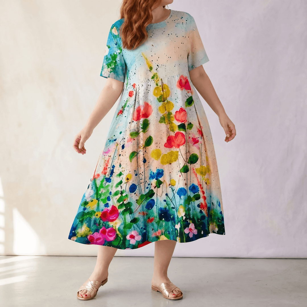 Luna – Women's Artsy Print Plus-Size Midi Dress