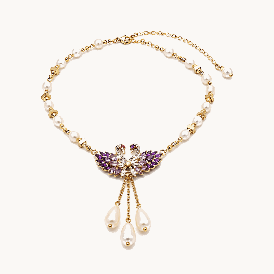 Lunabelle™ Twin-Swan Pearl Tassel Necklace