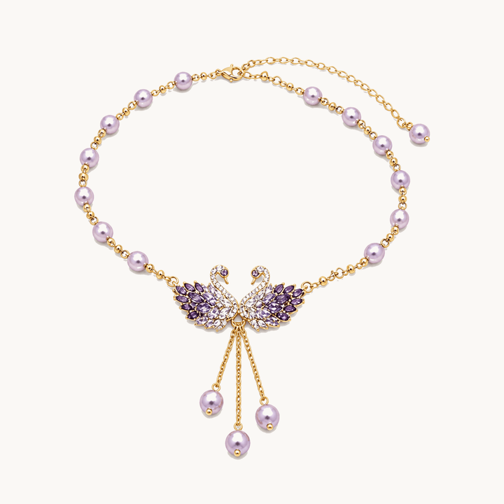 Lunabelle™ Twin-Swan Pearl Tassel Necklace