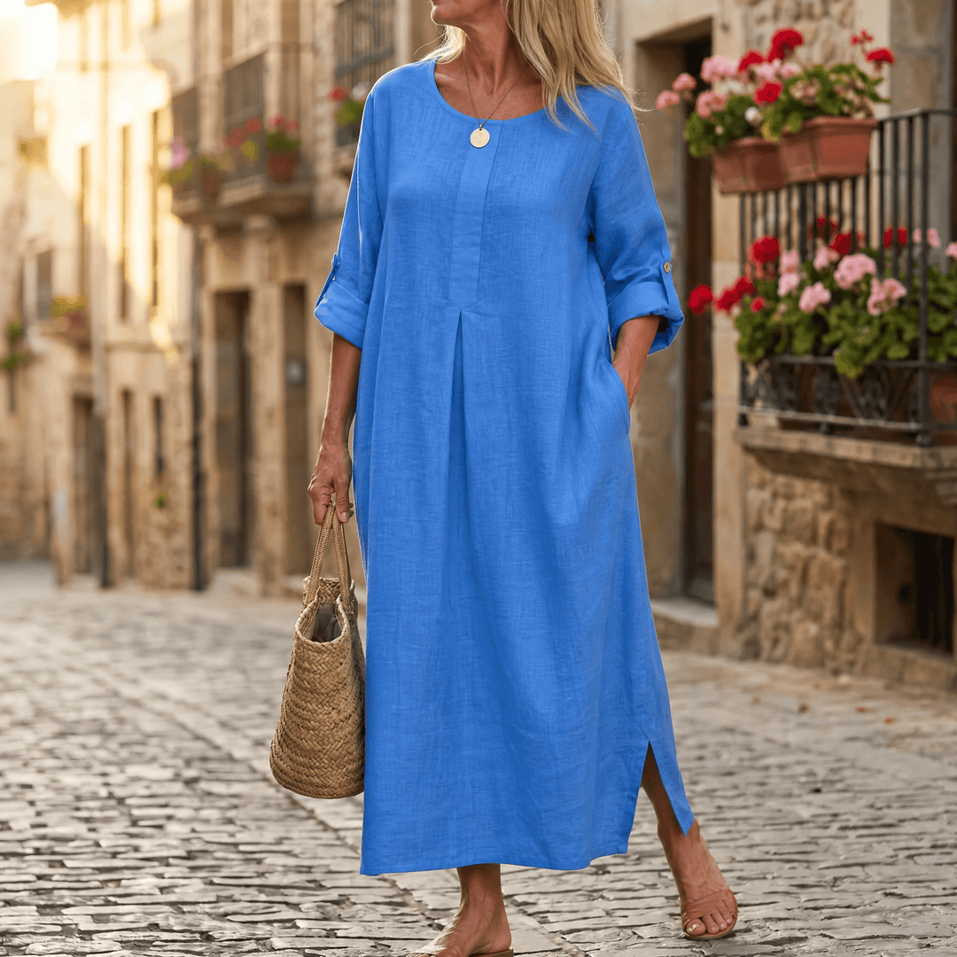 Lunavia™ – Flowy Linen-Style Maxi for Everyday Elegance Cornflower Blue / S